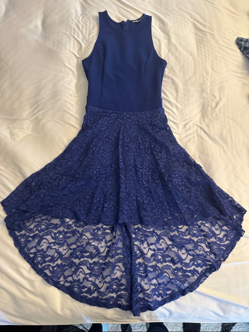Lush Royal Blue Asymmetrical Lace High-Low Dress